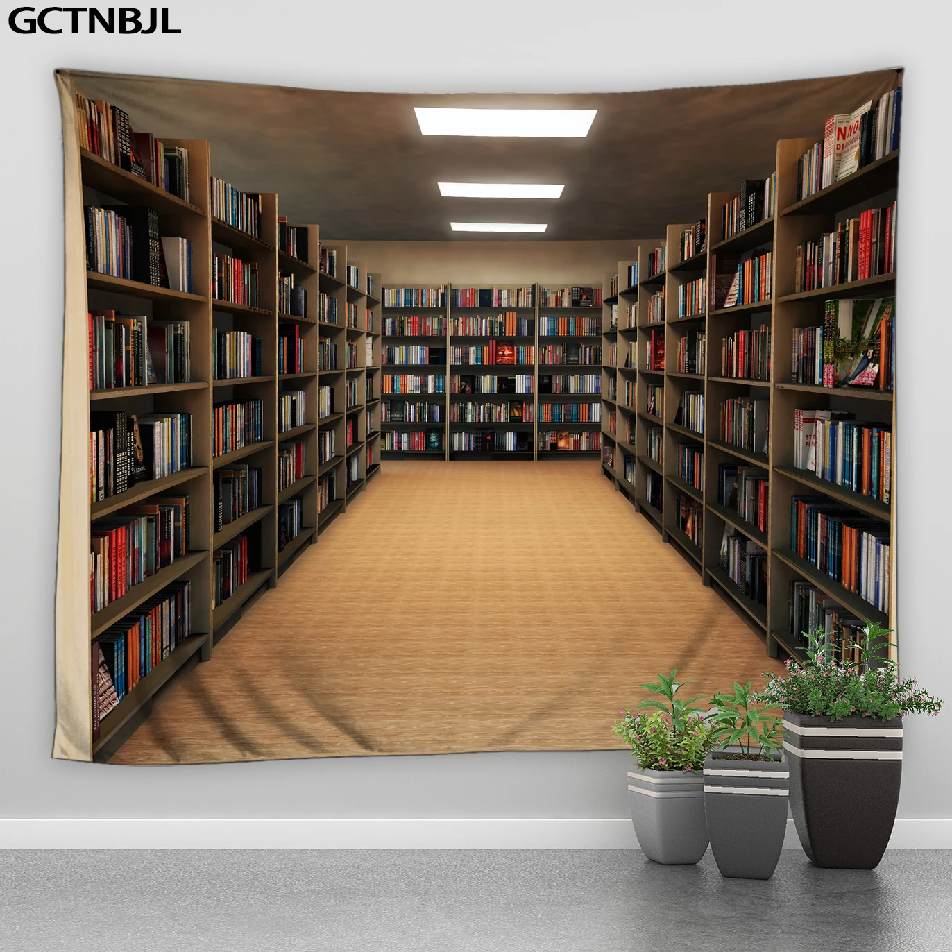 Home Gym Decor - European Vintage Library Bookshelf Psychedelic Wall