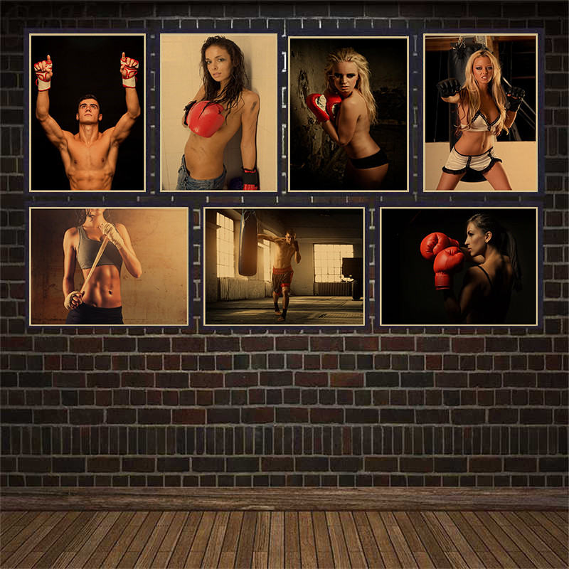 Home Gym Wallpaper - Kraft Paper Painting Poster Boxing Fitness